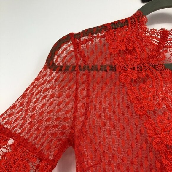 Maje Paris Revanti Red Lace v-neck short sleeve  maxi dress size 1 (small) - Picture 13 of 16